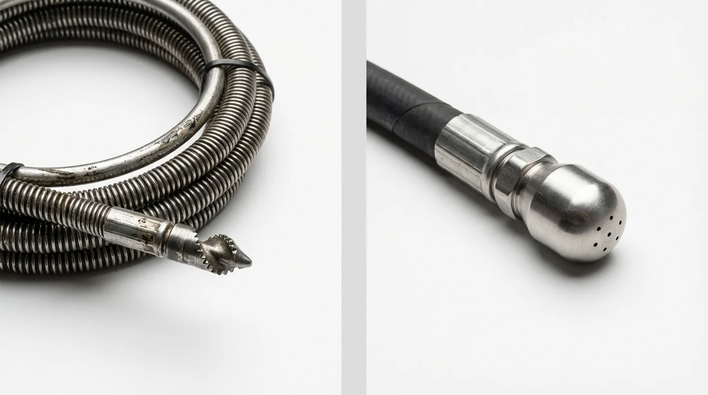 Drain snake cable and hydro jetting nozzle used for drain cleaning in Selbyville, DE