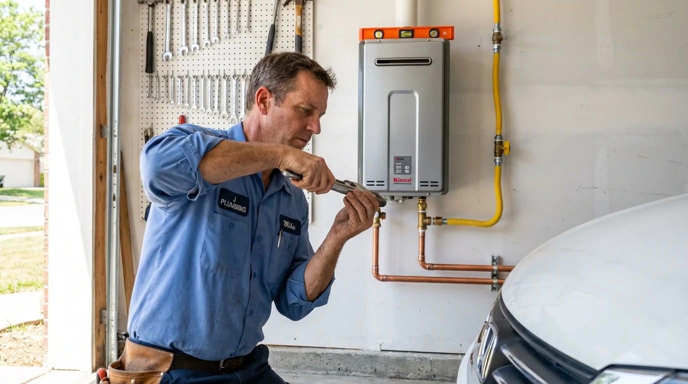 Tankless water heater installation by a Johns Plumbing LLC plumber in Selbyville
