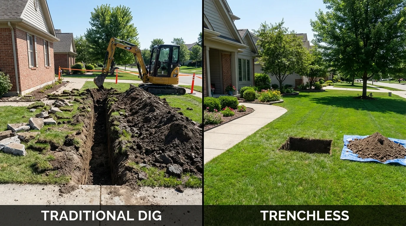 Trenchless sewer repair with minimal yard damage versus traditional excavation in Selbyville, DE